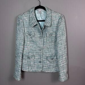 Mac & Jac tweed blazer size 14 pastel green bows cabochon‎ buttons y2k preppy